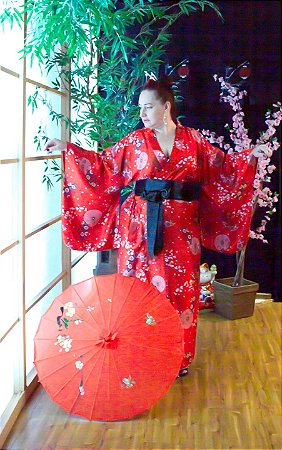 Kimono Longo Wagasa Vermelho