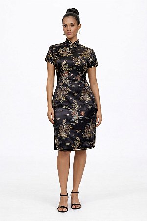 Vestido Chinês Dragão e Fênix Preto