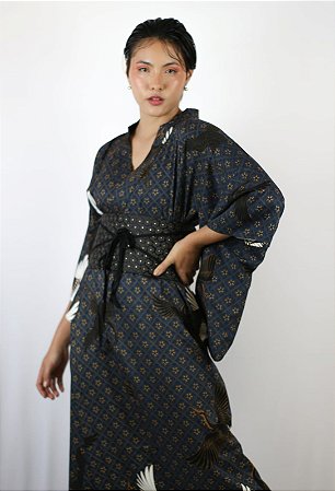 Kimono Longo Tsuru Azul