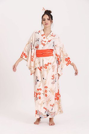 KIMONO LONGO BEGE TSURU