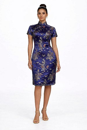 VESTIDO CHINES AZUL MARINHO