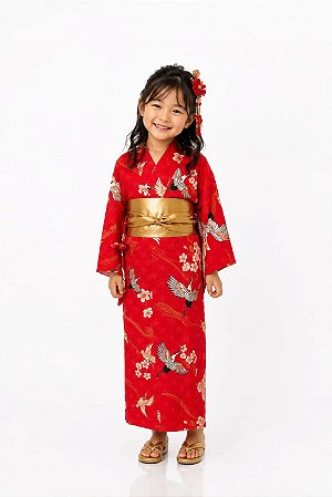 KIMONO INFANTIL TSURU VERMELHO