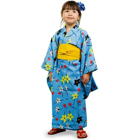 Kimono Infantil Florado Azul