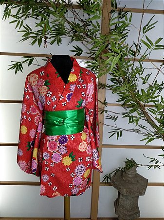 Kimono Curto Florido Vermelho
