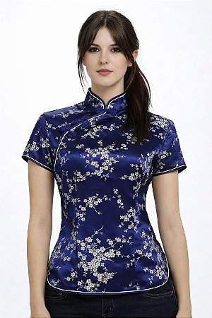 Blusinha Chinesa Azul Cerejeira