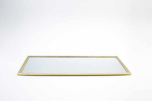 Bandeja Suporte Espelho Retangular Dourada Metal 26 cm