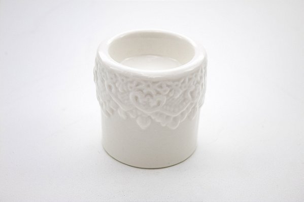 Castiçal Cilindro Renda Branco Porcelana 7 cm