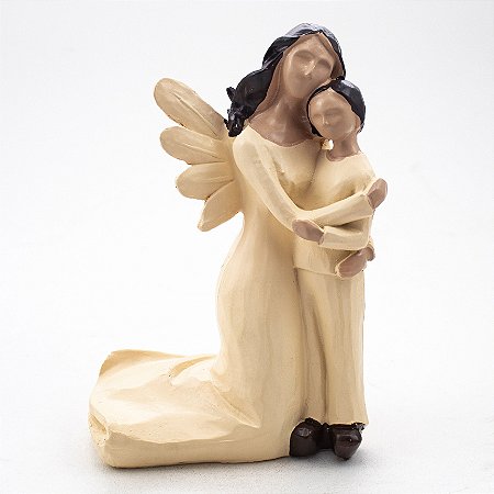 Imagem Anjo da Guarda Ajoelhado com menino importada Resina 15 cm