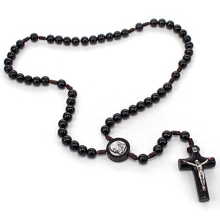 Terço São Padre Pio de Pietrelcina Madeira 10mm Preto