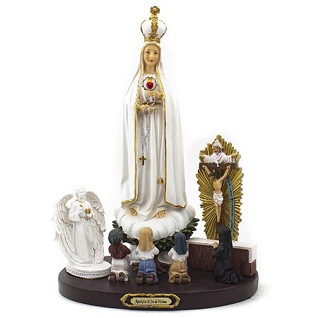 Imagem Aparições de Nossa Senhora de Fatima Importada Resina 32 cm