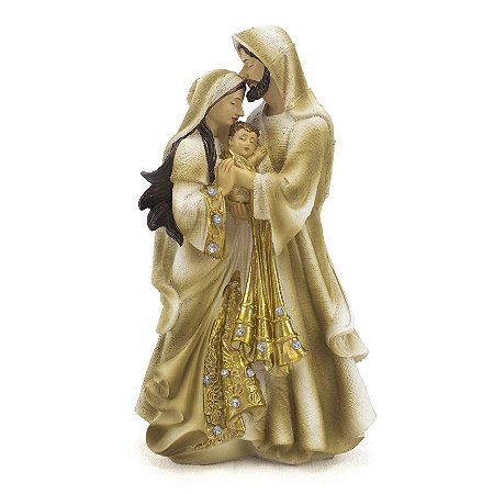 Imagem Sagrada Família Importada Dourada Resina 21 cm