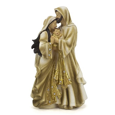 Imagem Sagrada Família Importada Dourada Resina 31 cm