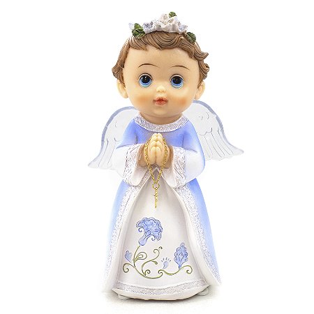 Imagem Anjo da Guarda Azul Musical com Led Importado Resina 22 cm