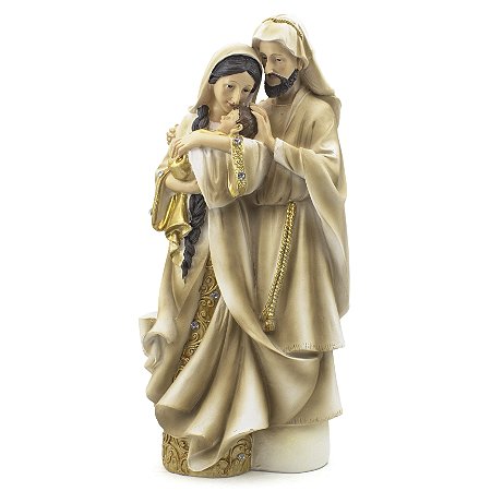 Imagem Sagrada Familia Afetuosa Dourada Importada Resina 30 cm