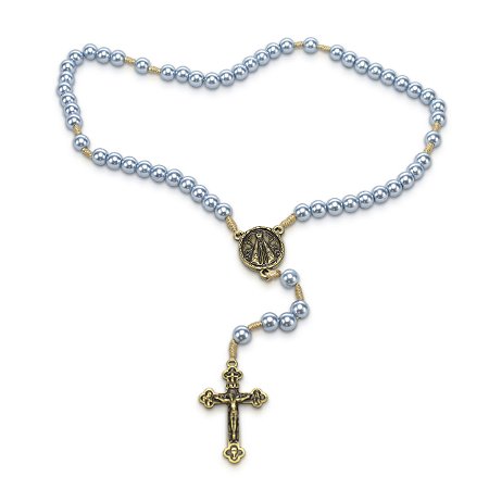 Terço Nossa Senhora Aparecida Azul Claro Perola  8mm