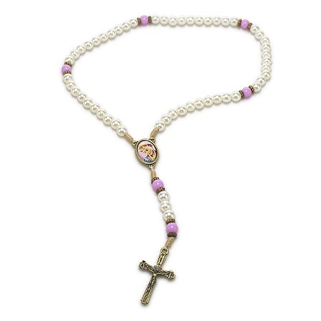 Terço Nossa Senhora Salette Rosa Perola  8mm