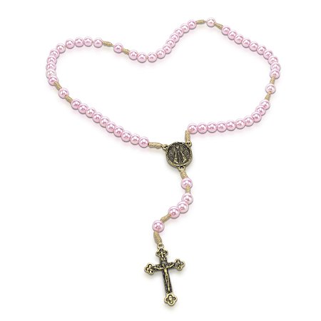 Terço Nossa Senhora Aparecida Rosa Perola 10mm