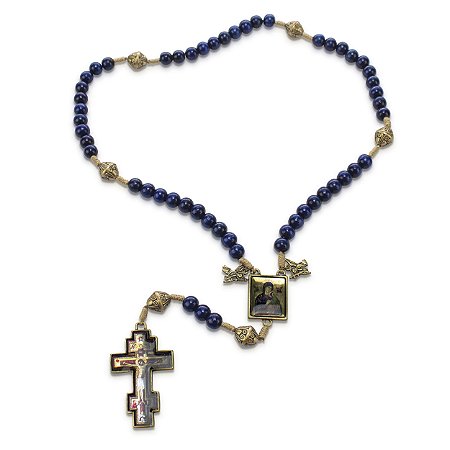 Terço Nossa Senhora do Perpetuo Socorro Madeira Azul 8 mm