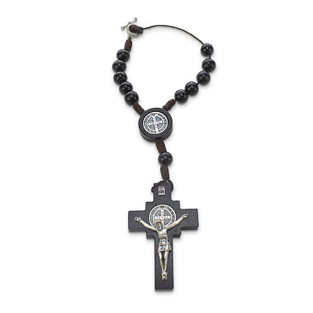 Dezena São Bento Crucifixo Madeira Preta 10mm