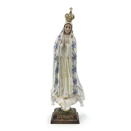 Imagem Nossa Senhora de Fatima de Portugal Florida Olho de Vidro Importada Resina 28 cm