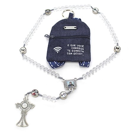 Terço Carlo Acutis Kit de Santidade Com Mochila Cristal 8 mm