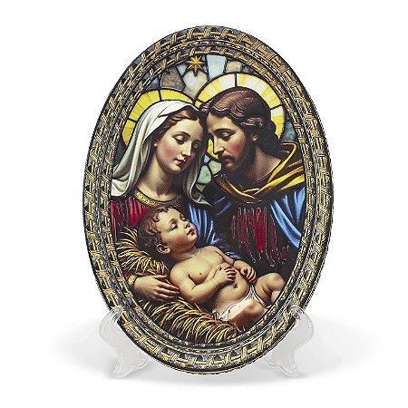 Adorno De Mesa/Parede Sagrada Familia Vitral Alto Relevo Importado Resina 29 cm