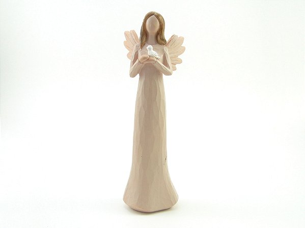 Imagem Anjo com Pombo na Mão Resina 20 cm