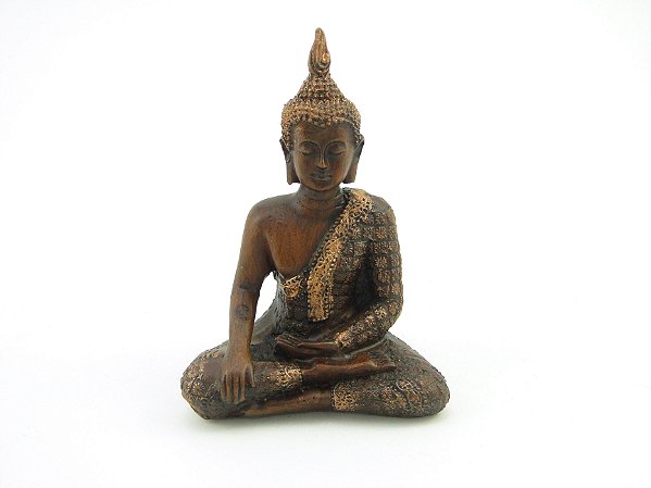 Estátua Buda Bhumisparsha Mudra cor Bronze Resina 13 cm