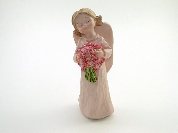 Imagem Anjo com Bouquet Classico Resina 15 cm