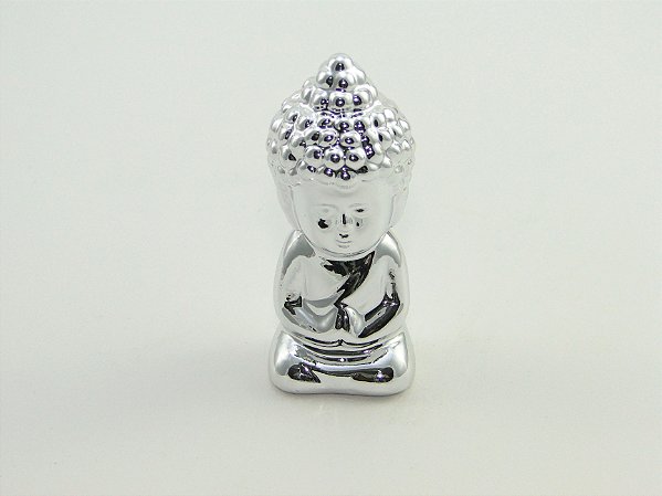 Estátua Mini Buda Meditando cor Prata Porcelana 7 cm