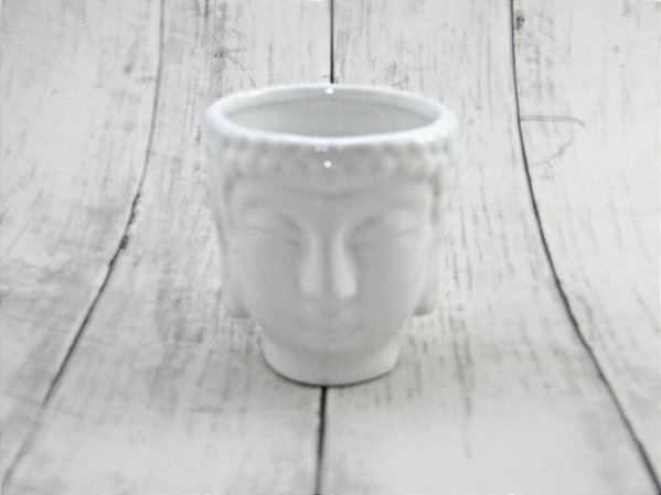 Vaso Cabeça Buda cor Branco Porcelana 8 cm