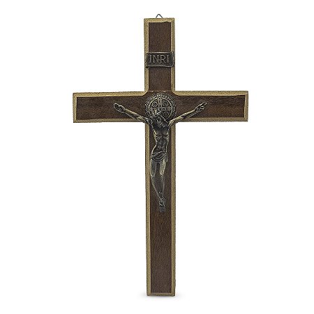 Crucifixo de Parede Madeira Escura e Metal 34 cm