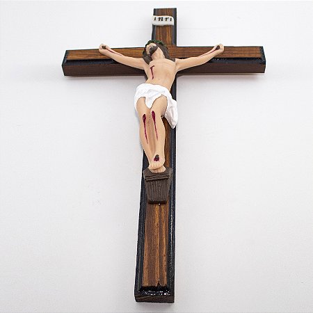 Crucifixo de Parede Madeira e Resina 39 cm