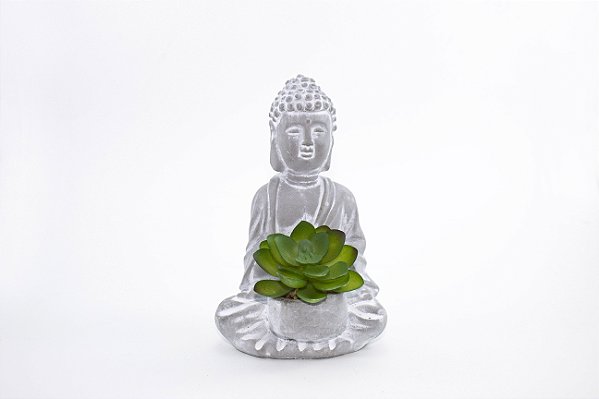 Buda com Planta cor Cimento em Cerâmica 12 cm