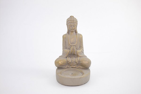Incensário Buda Bege e Dourado Cerâmica 12 cm