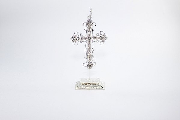 Crucifixo Suspenso Prateado Metal 16 cm