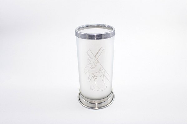 Porta Vela Fosco Jesus Cruz Vidro 18 cm