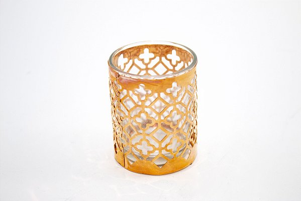 Castiçal Cruz Rosé Metal Vidro 7 cm