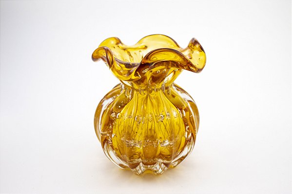 Vaso Italy Lyor Âmbar e Dourado Vidro 11 cm