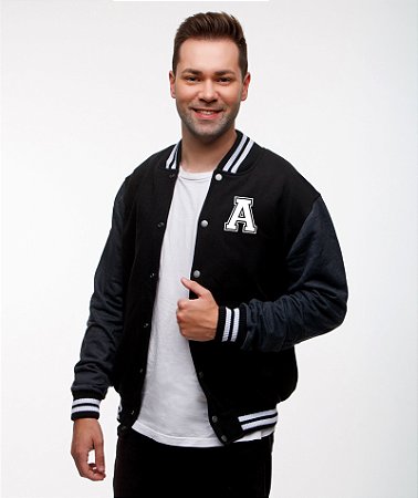 Jaqueta College Americana Black Edition Letra A Bordada