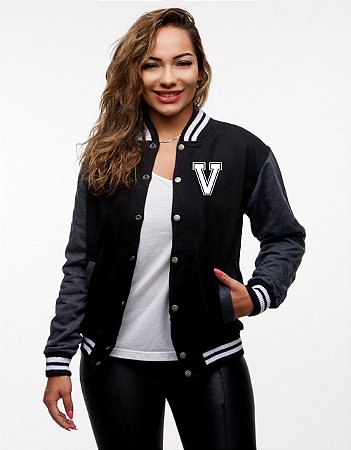 Jaqueta College Americana Black Edition Letra V Bordada