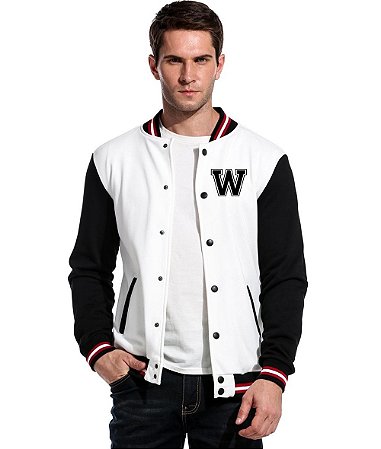 Jaqueta College Americana Branca Letra W Bordada