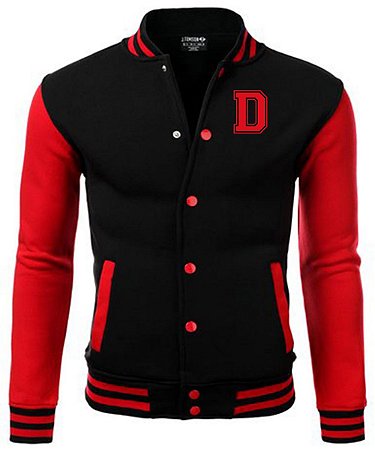 Jaqueta College Americana Black Red Letra D Bordada