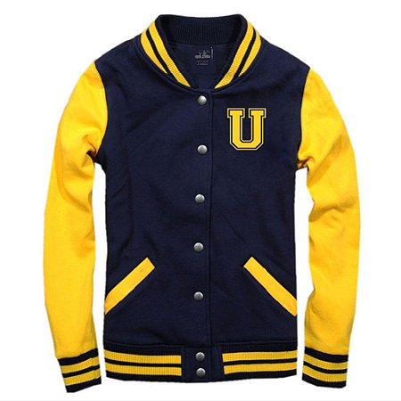 Jaqueta College Americana Blue Yellow Letra U Bordada