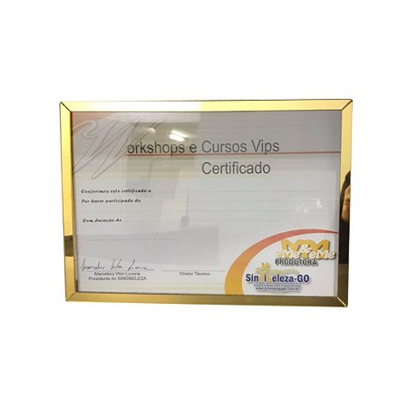 Kit 5 Molduras para Certificado A4 (29,7x21cm) Acrílico Espelhado Dourado