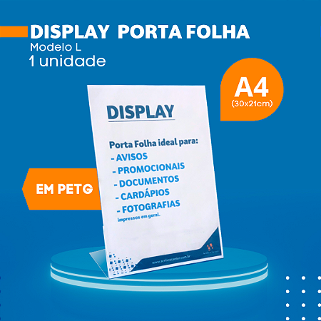 Display L Mesa Porta Folha A4 em PETG