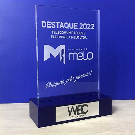 Troféu Luminoso 16x23cm em acrílico 8mm