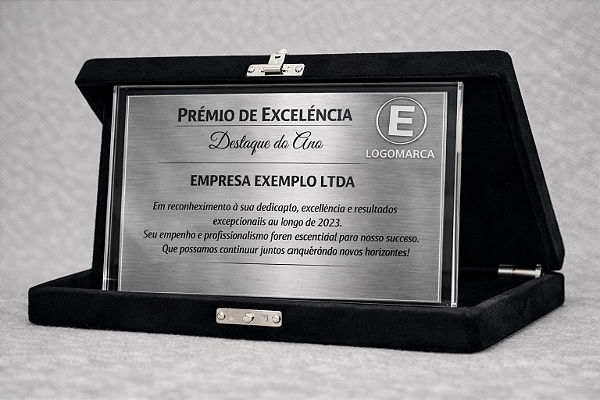 Placa de homenagem - Acrílico e aço escovado - 15x20cm