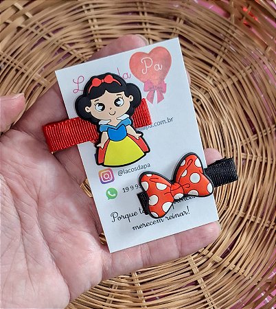 KIT 02 HAIR CLIPS BRANCA DE NEVE E MINNIE