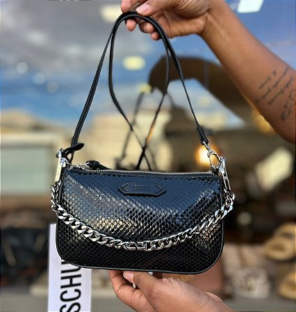 Bolsa Tiracolo Emmy Snake Couro Preta SCHUTZ